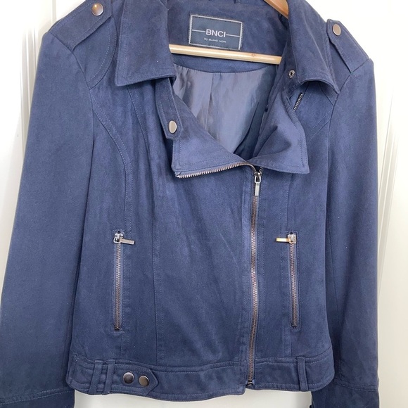 Blank Noir Faux Suede Navy Moto Jacket S - Picture 5 of 17